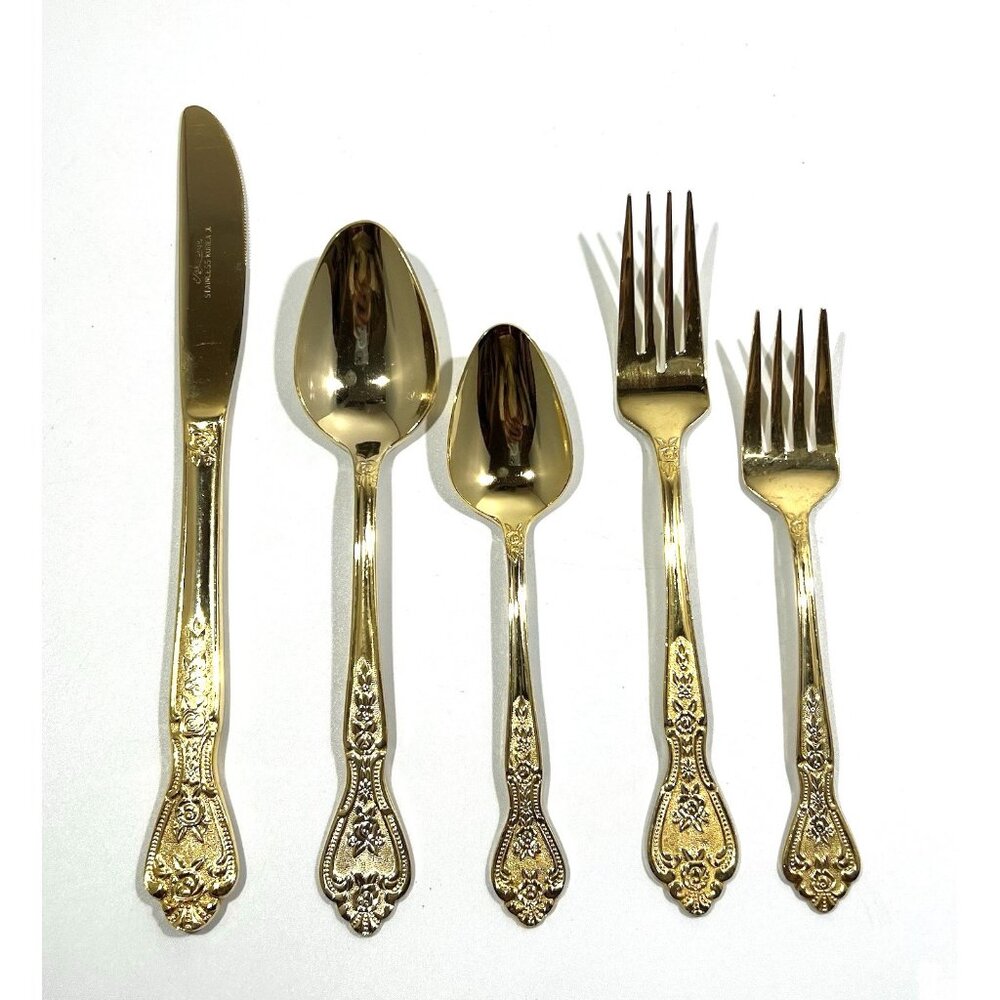 Rogers Gold Royalty Stainless Gold Electroplated Flatware 8 Person Setting 40P